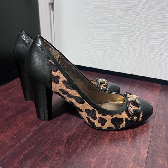 COACH Animal Leopard Cheetah Print Calf Pony Hair Leather Jeweled Pump Heels 8.5 - Picture 2 of 9
